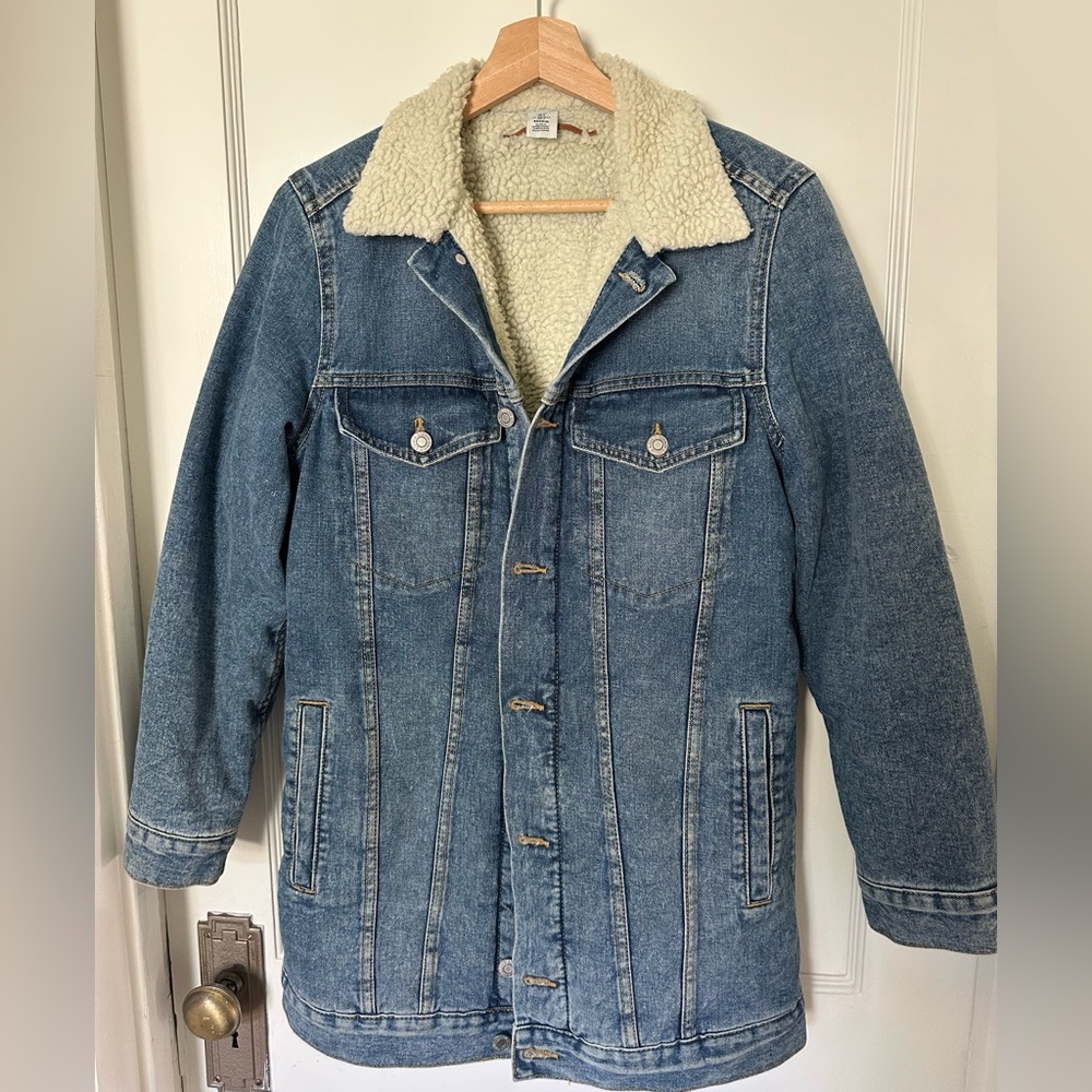 &Denim Long Women’s Jacket with Sherpa Collar